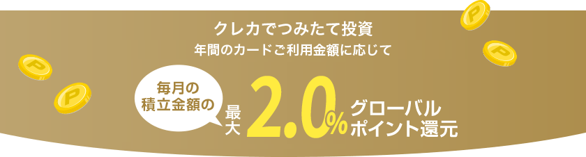 クレカでつみたて投資 年間のカードご利用金額に応じて毎月の積立金額の最大2.0%グローバルポイント還元